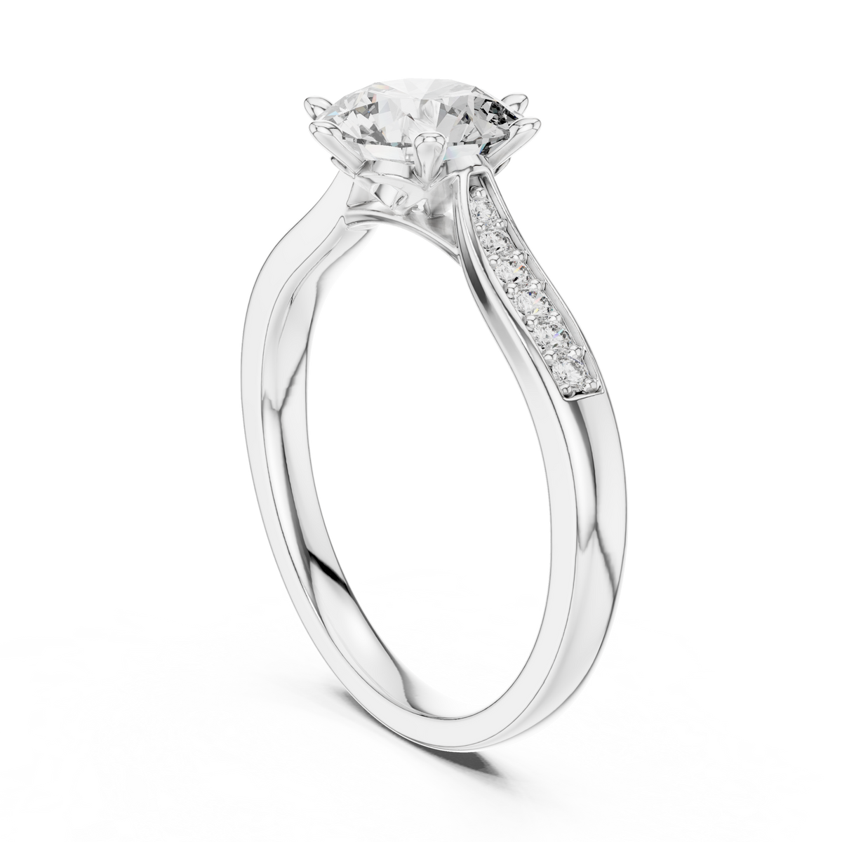 round solitaire with pave setting engagement ring