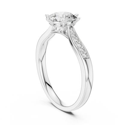 Round Solitaire with Pave Setting Engagement Ring