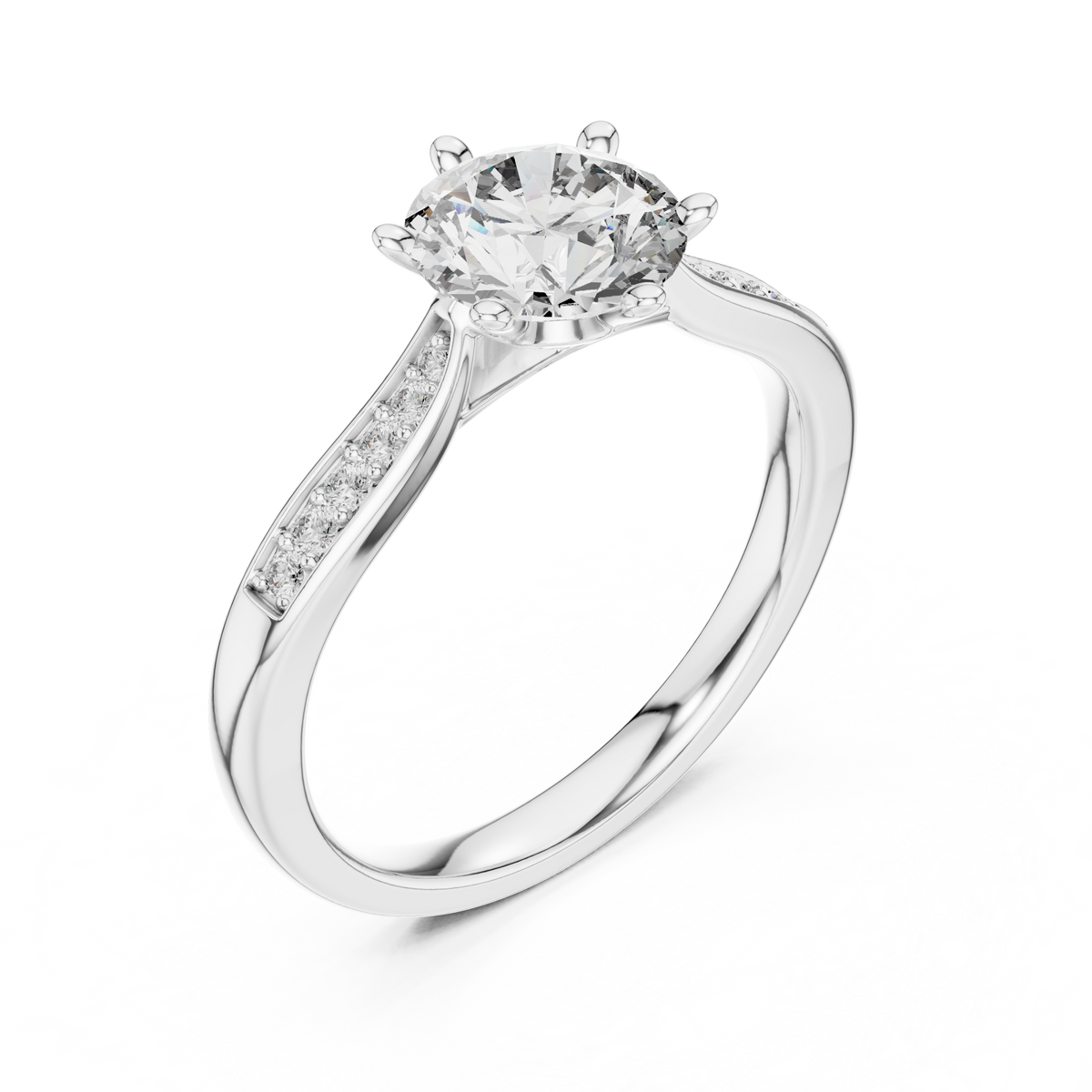 round solitaire with pave setting engagement ring