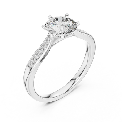 Round Solitaire with Pave Setting Engagement Ring