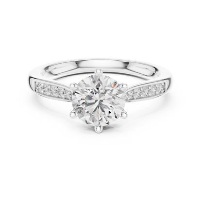 Round Solitaire with Pave Setting Engagement Ring