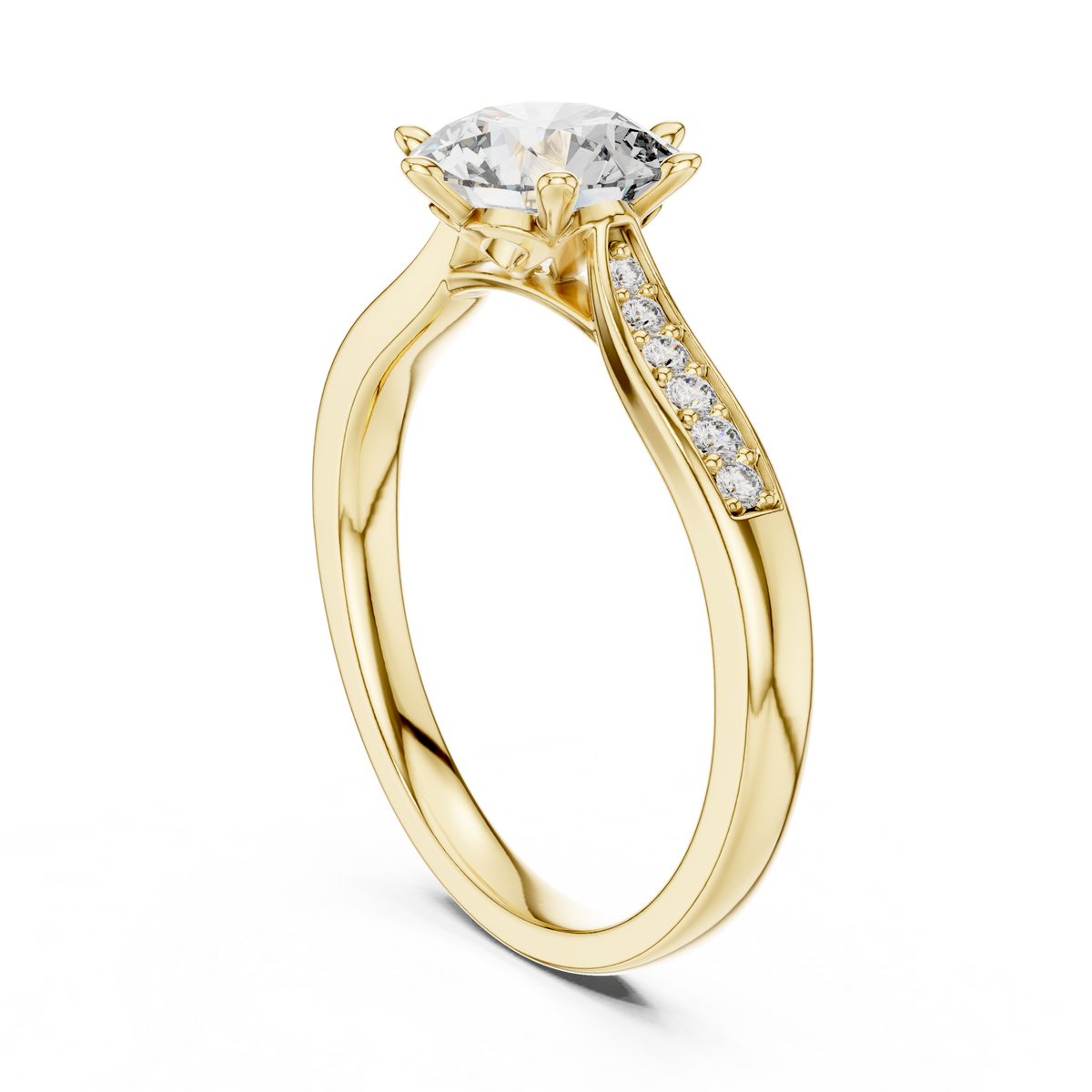 round solitaire with pave setting engagement ring