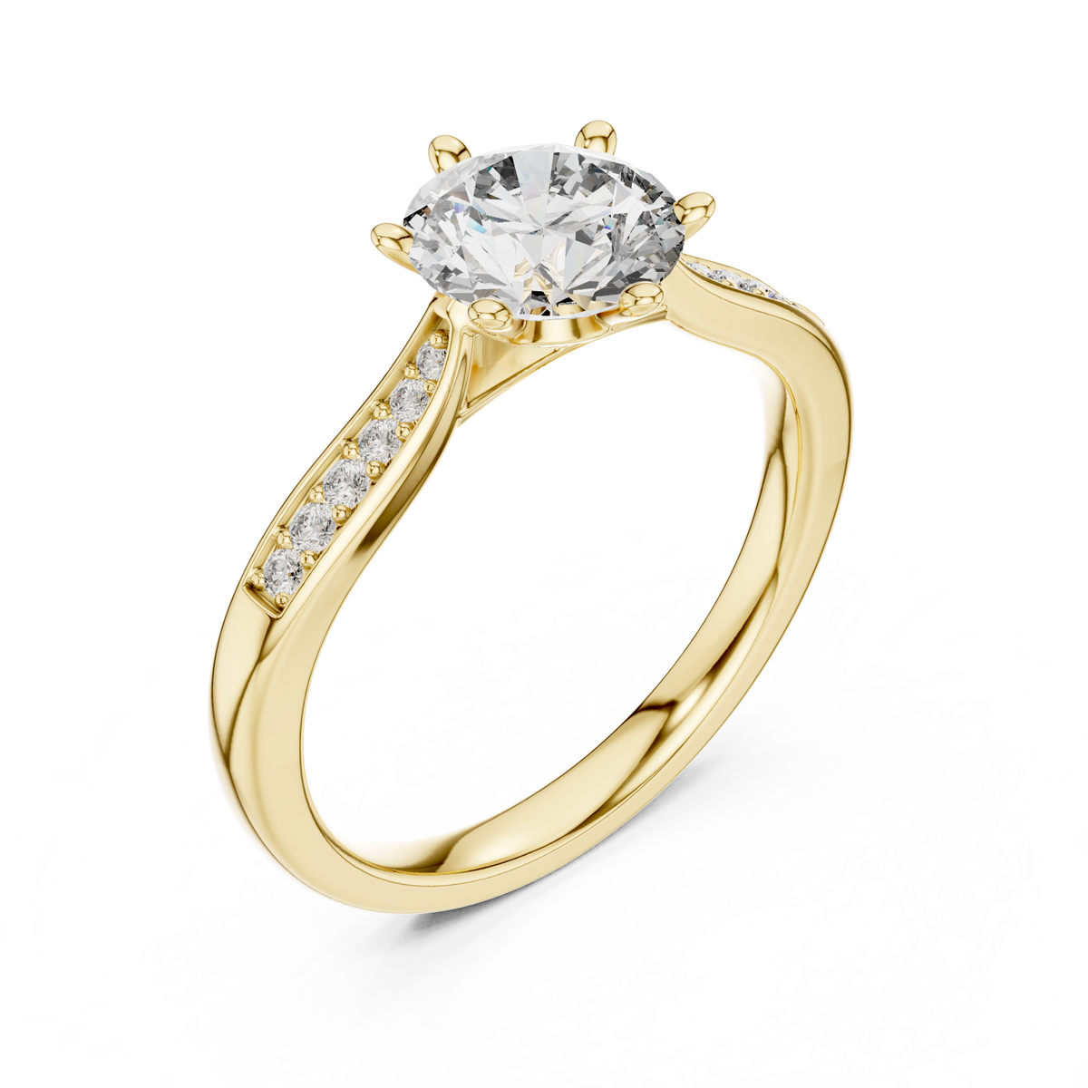 round solitaire with pave setting engagement ring