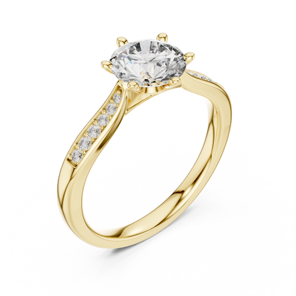Round Solitaire with Pave Setting Engagement Ring