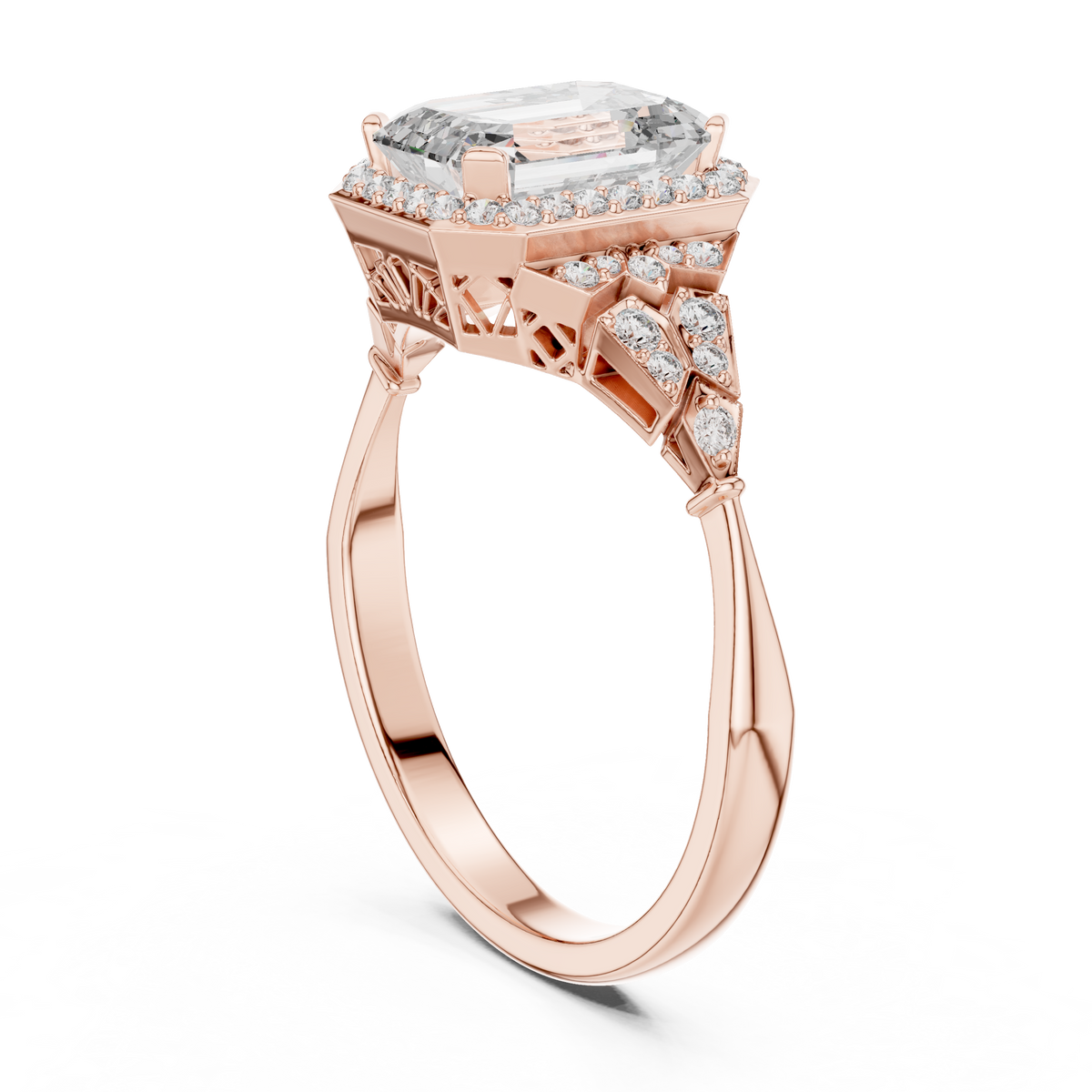 emerald cut diamond halo engagement ring