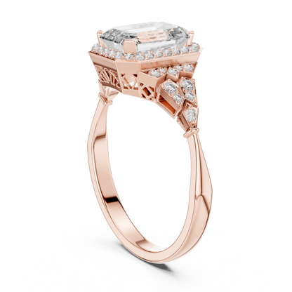 Emerald Cut Diamond Halo Engagement Ring