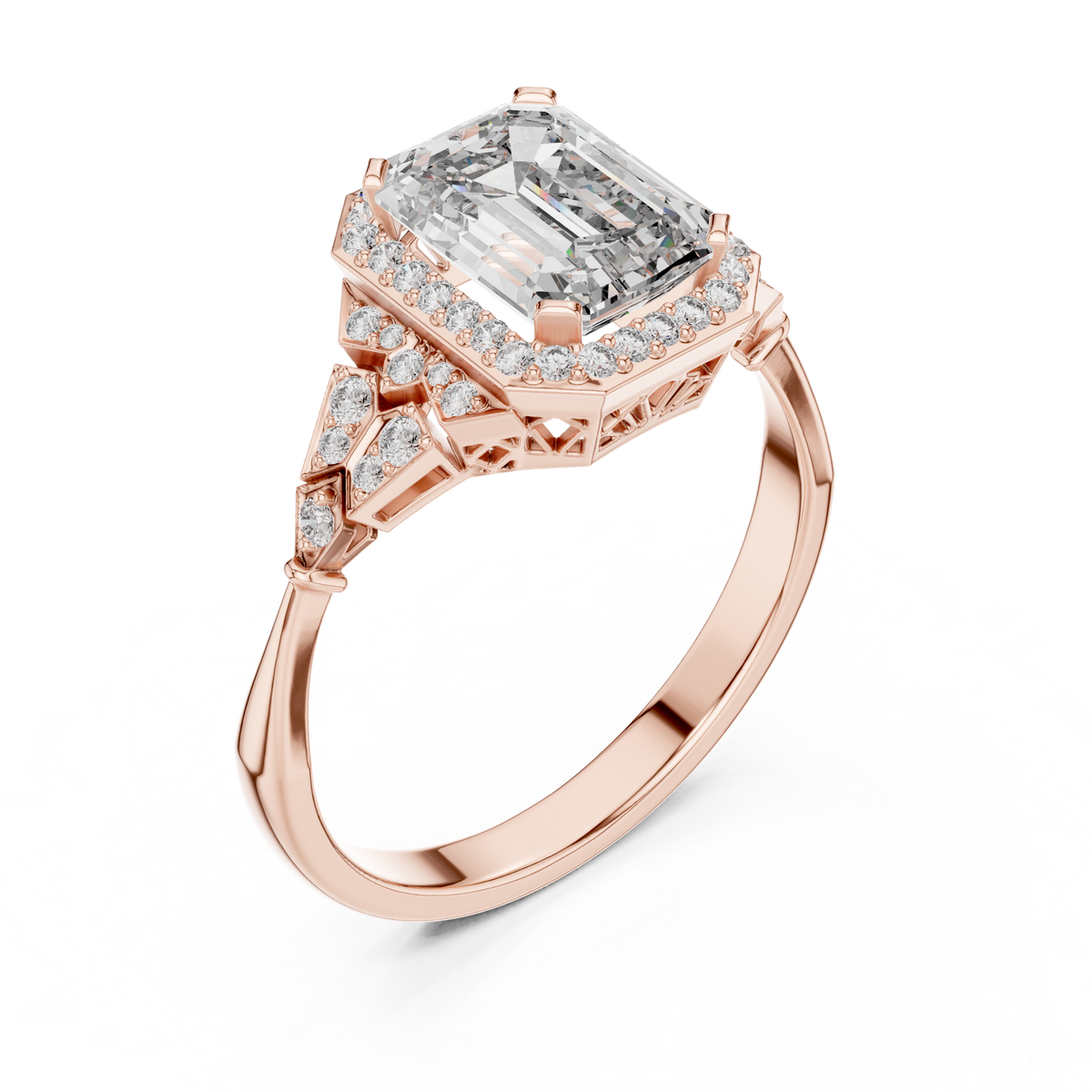 emerald cut diamond halo engagement ring