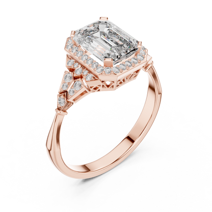 Emerald Cut Diamond Halo Engagement Ring