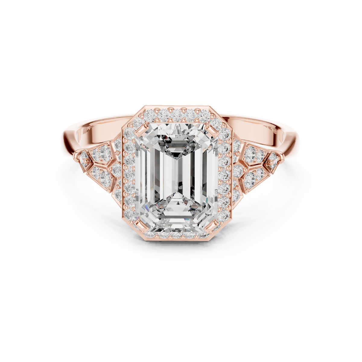 emerald cut diamond halo engagement ring