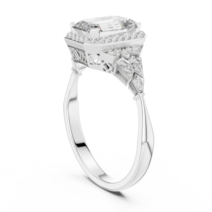 Emerald Cut Diamond Halo Engagement Ring