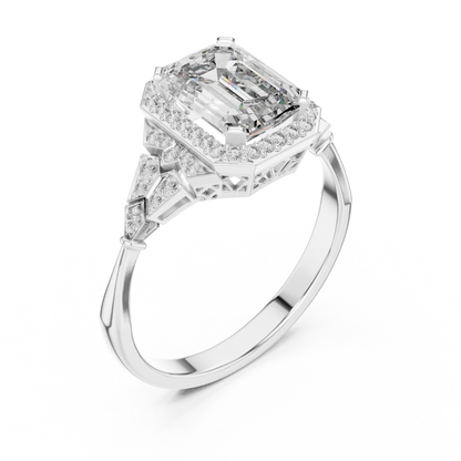Emerald Cut Diamond Halo Engagement Ring