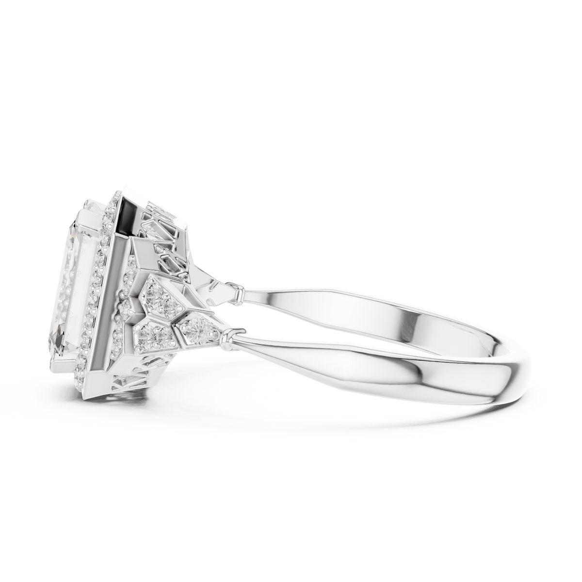 emerald cut diamond halo engagement ring
