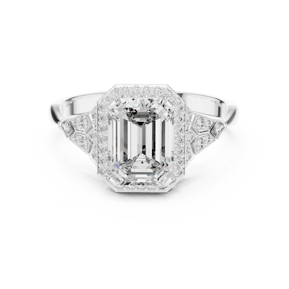 emerald cut diamond halo engagement ring