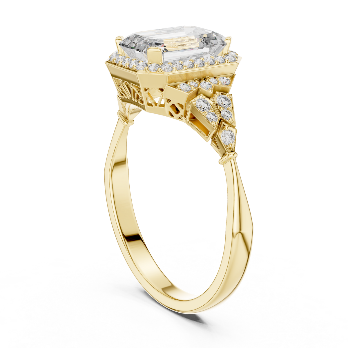 emerald cut diamond halo engagement ring