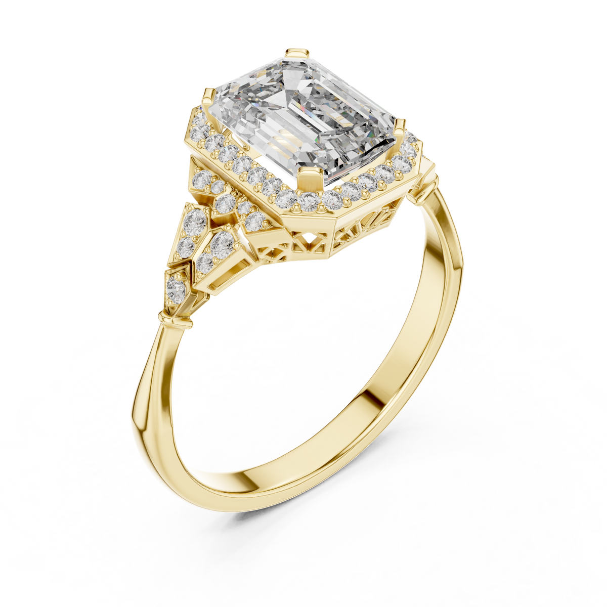 emerald cut diamond halo engagement ring