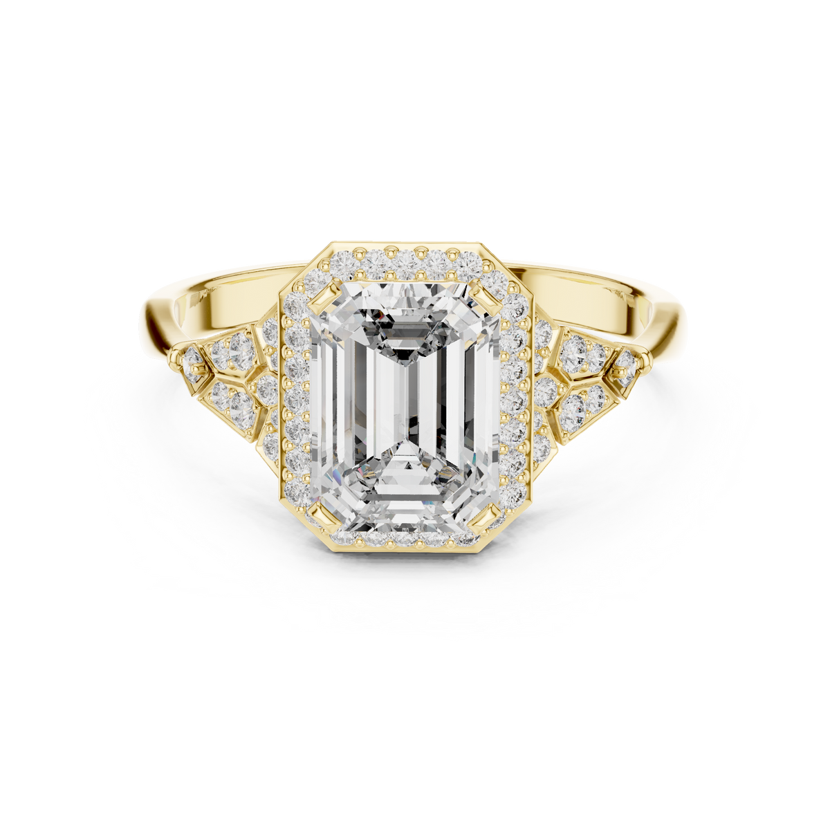 emerald cut diamond halo engagement ring