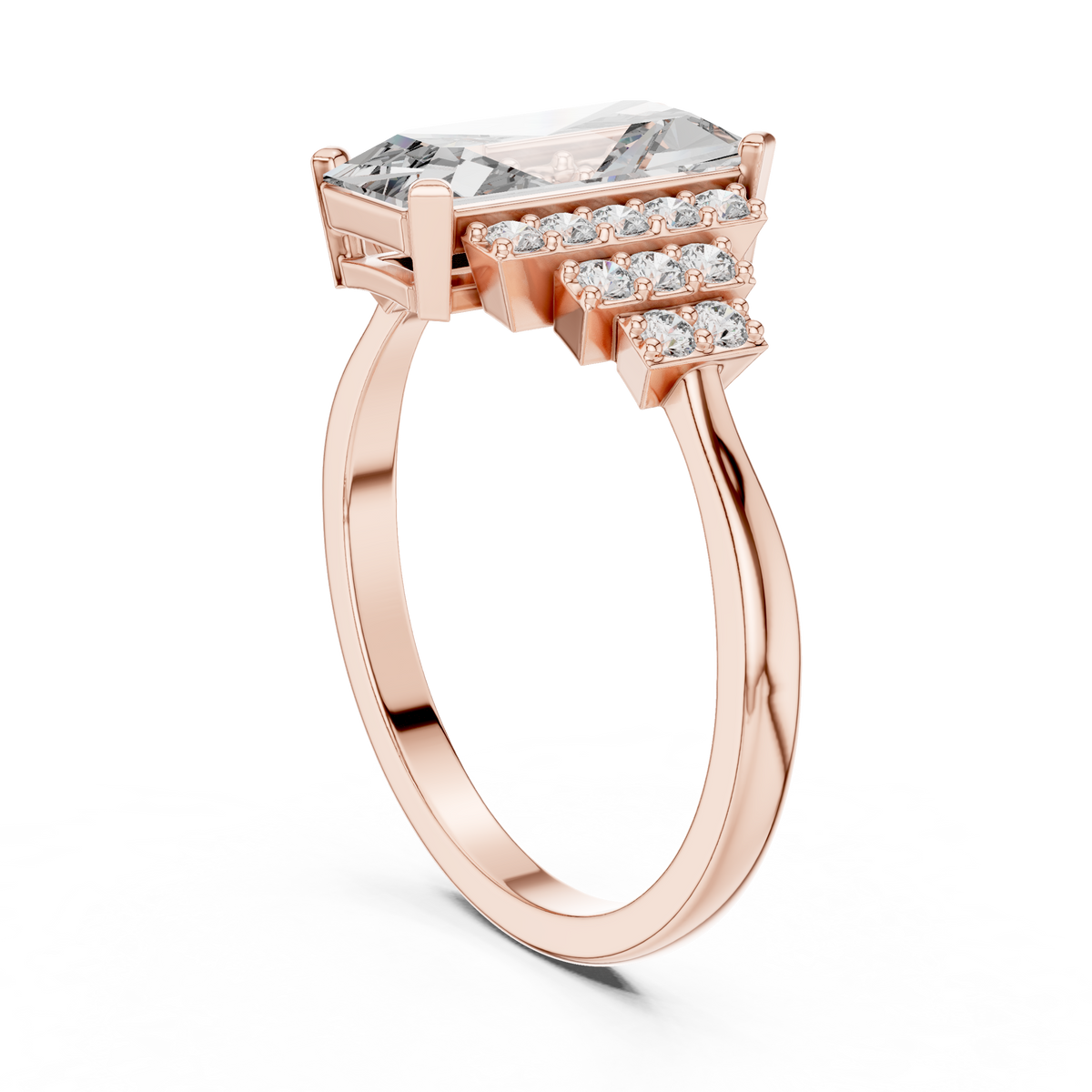 baguette cut diamond ring with tiered accent stones ring