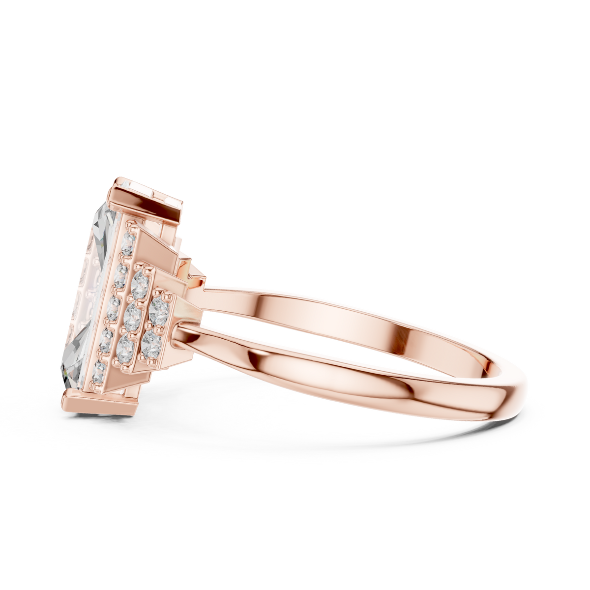 baguette cut diamond ring with tiered accent stones ring
