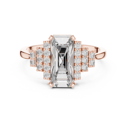 Baguette Cut Diamond Ring with Tiered Accent Stones Ring
