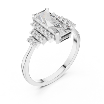 Baguette Cut Diamond Ring with Tiered Accent Stones Ring