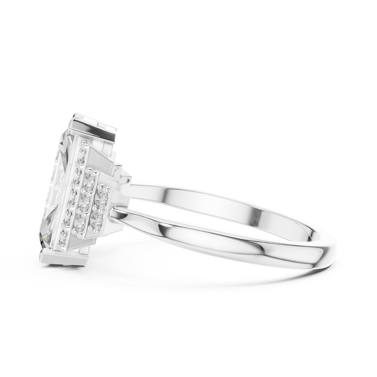 baguette cut diamond ring with tiered accent stones ring
