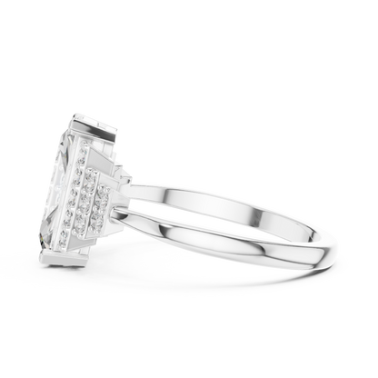 Baguette Cut Diamond Ring with Tiered Accent Stones Ring