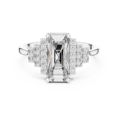 Baguette Cut Diamond Ring with Tiered Accent Stones Ring