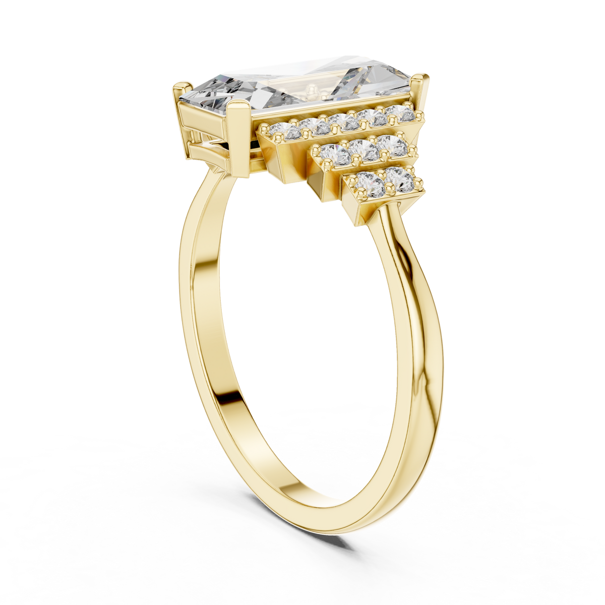 baguette cut diamond ring with tiered accent stones ring