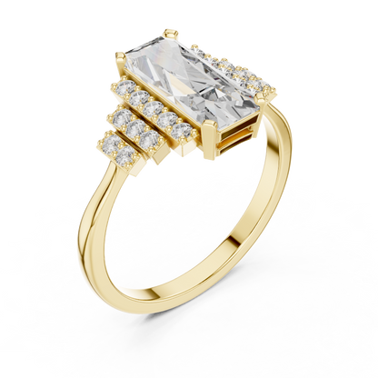 Baguette Cut Diamond Ring with Tiered Accent Stones Ring