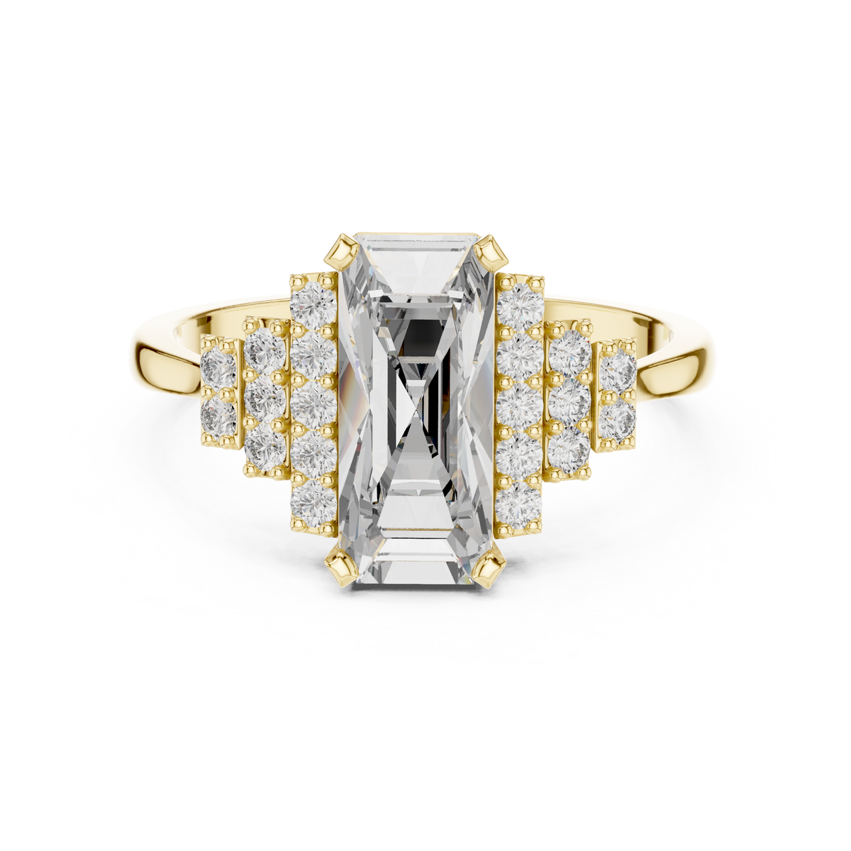 baguette cut diamond ring with tiered accent stones ring