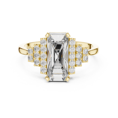 Baguette Cut Diamond Ring with Tiered Accent Stones Ring