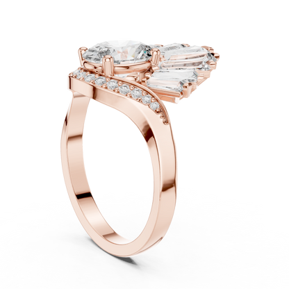 Oval Diamond Art Deco Ring With Tapered Baguette Side Stone