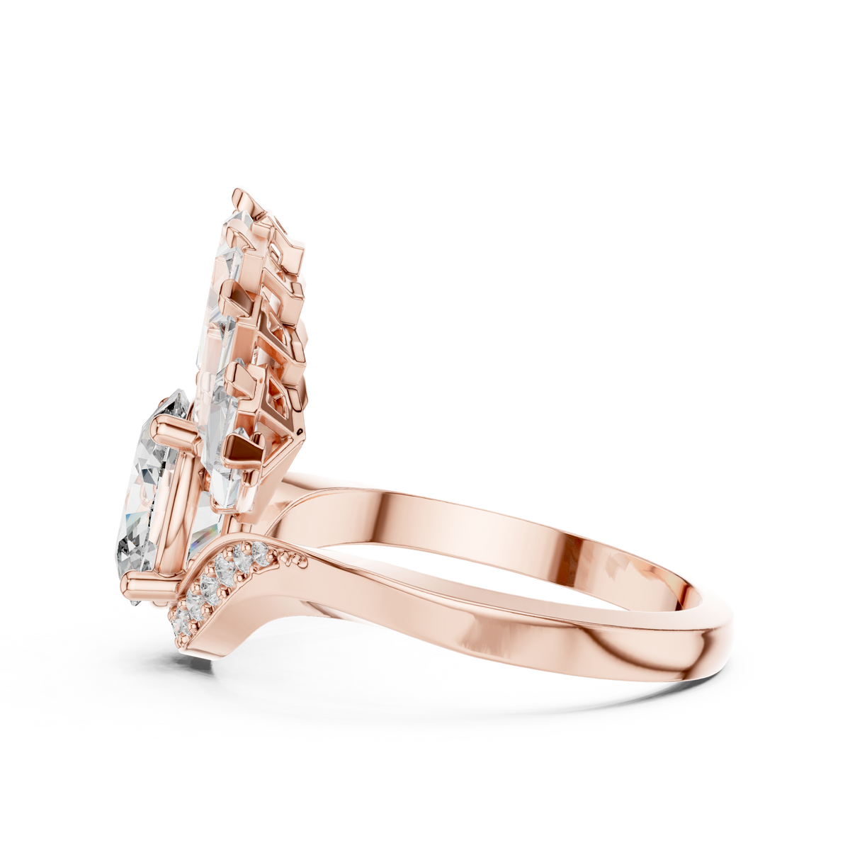 oval diamond art deco ring with tapered baguette side stone