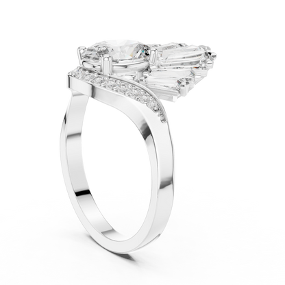 Oval Diamond Art Deco Ring With Tapered Baguette Side Stone