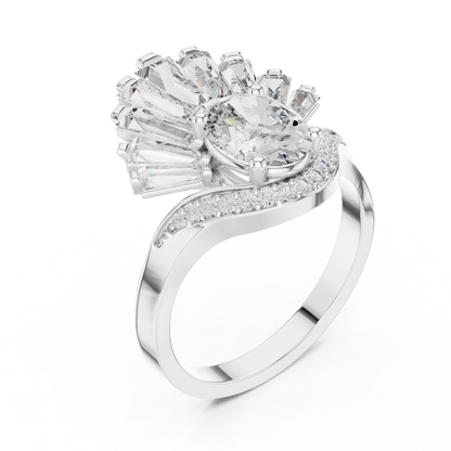 Oval Diamond Art Deco Ring With Tapered Baguette Side Stone