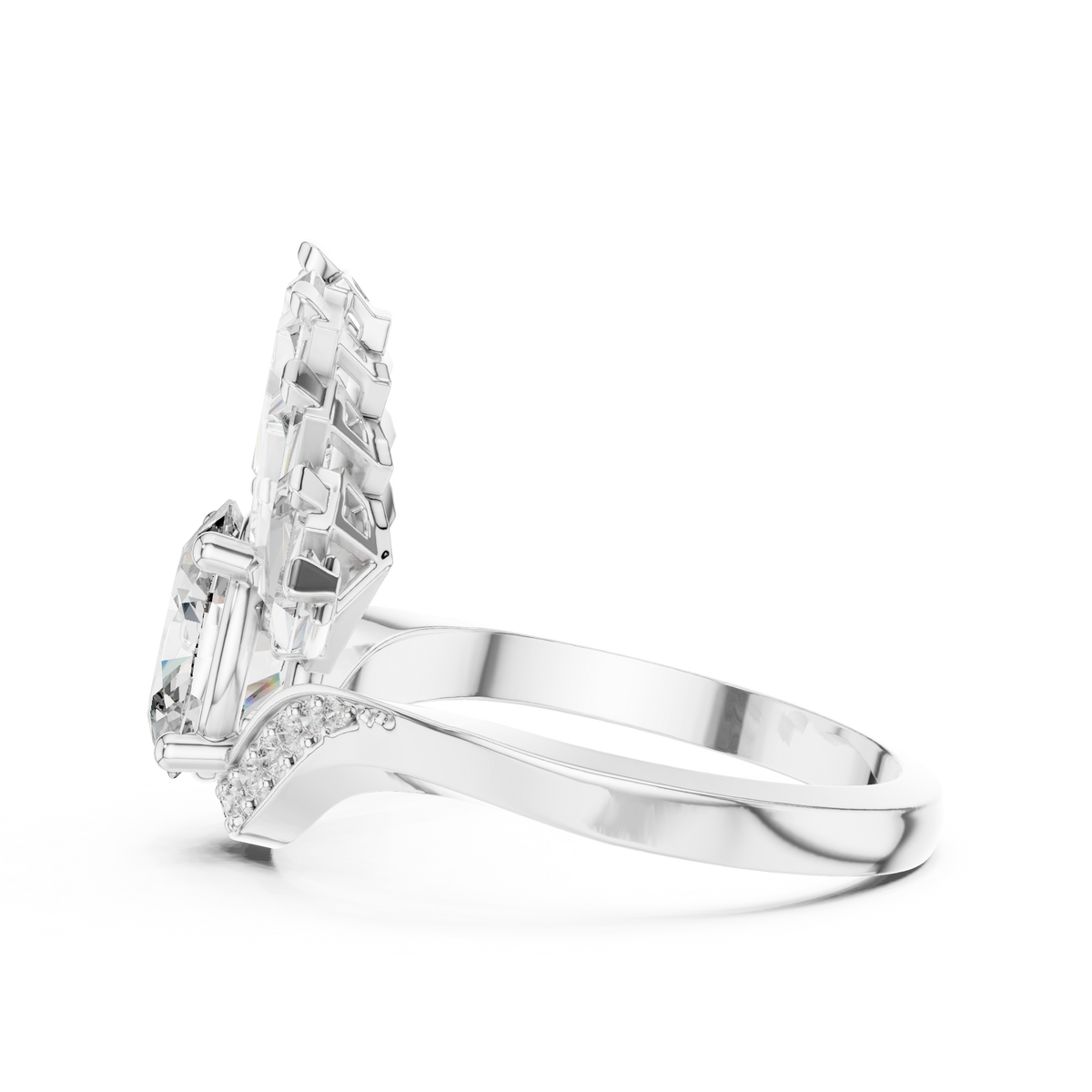 oval diamond art deco ring with tapered baguette side stone
