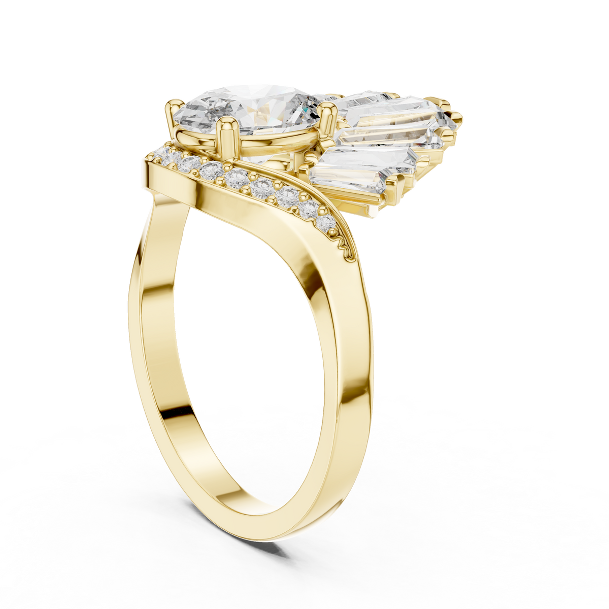 oval diamond art deco ring with tapered baguette side stone