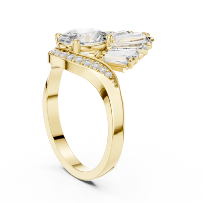 Oval Diamond Art Deco Ring With Tapered Baguette Side Stone