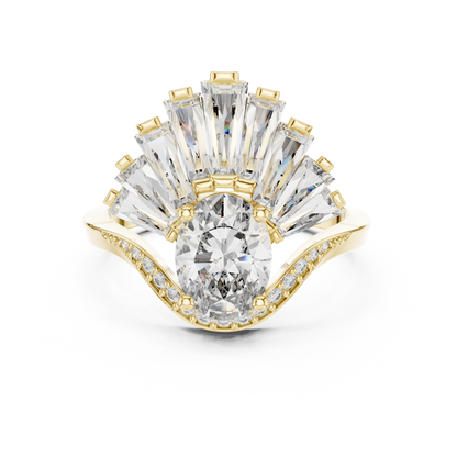 Oval Diamond Art Deco Ring With Tapered Baguette Side Stone