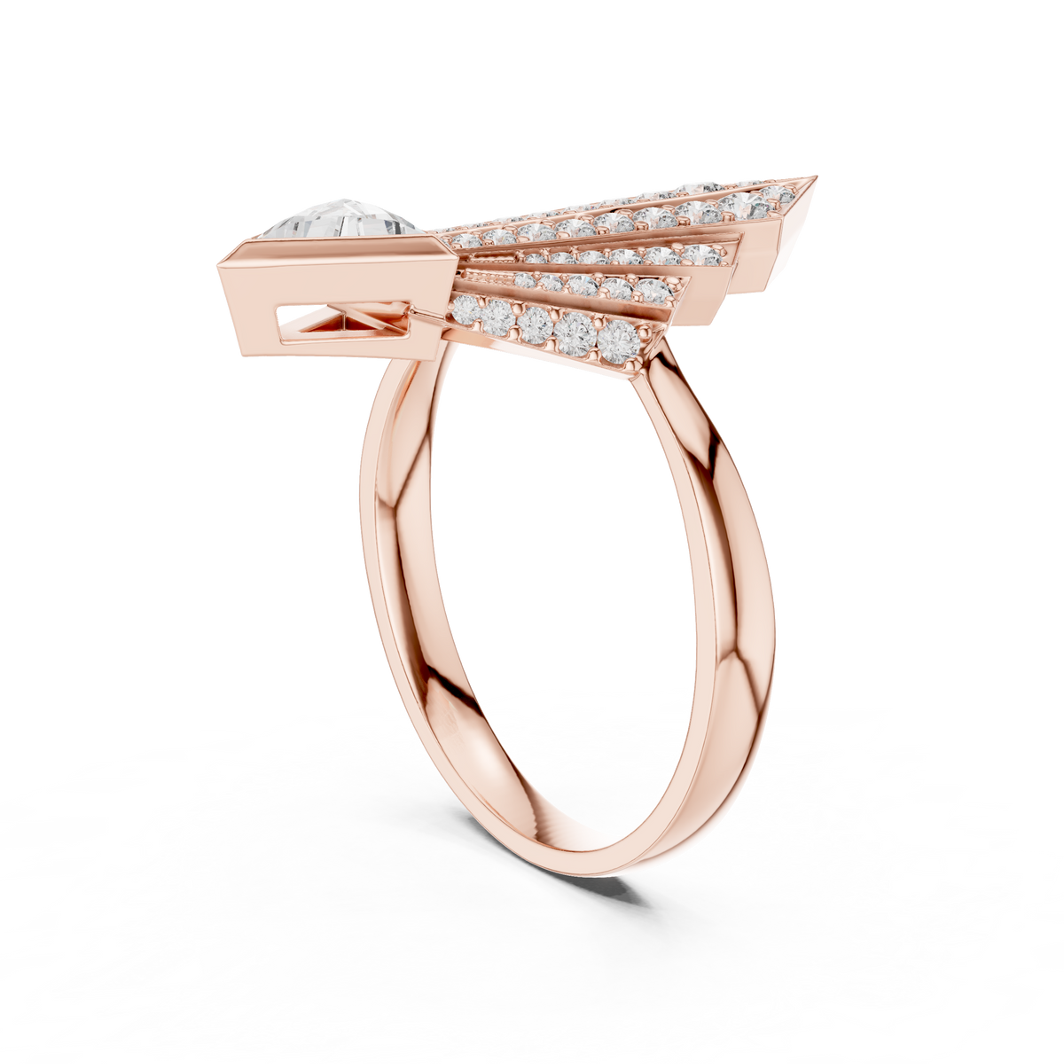 triangle cut round diamond ring