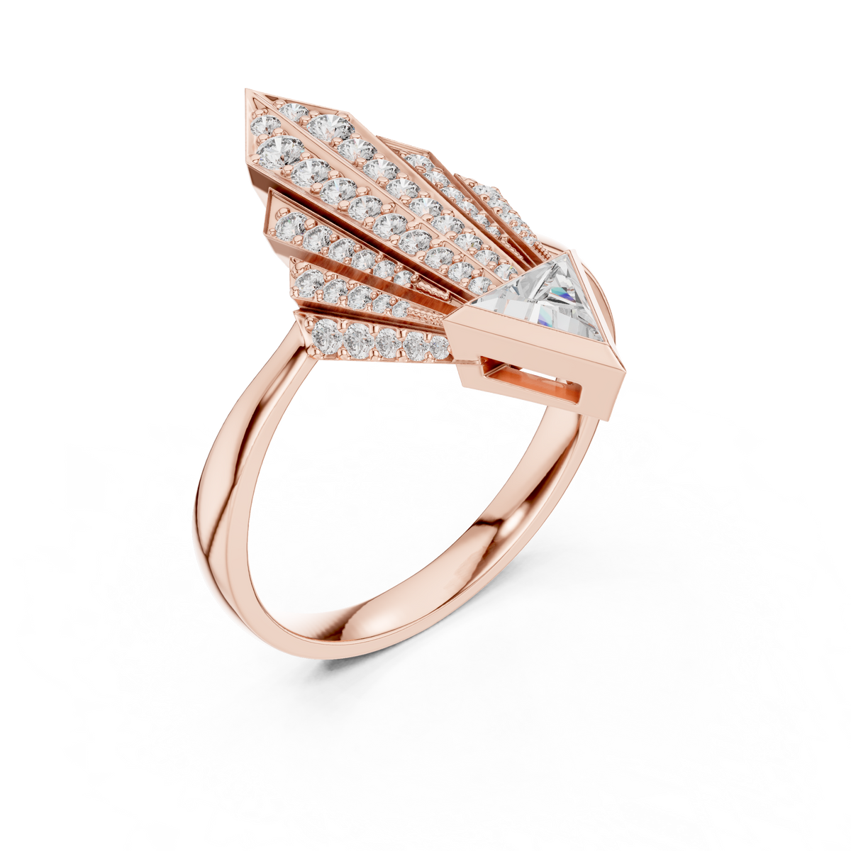 triangle cut round diamond ring