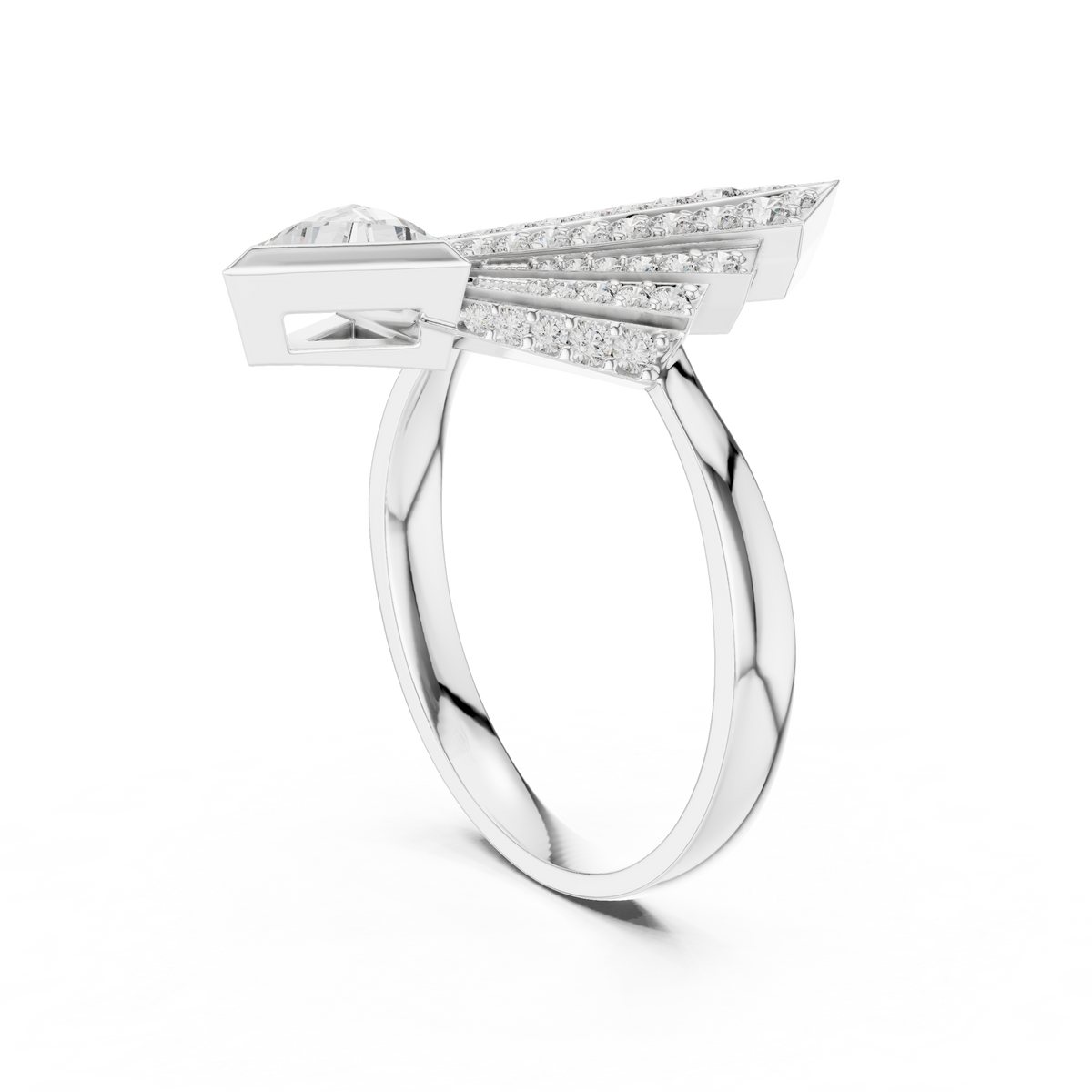 triangle cut round diamond ring