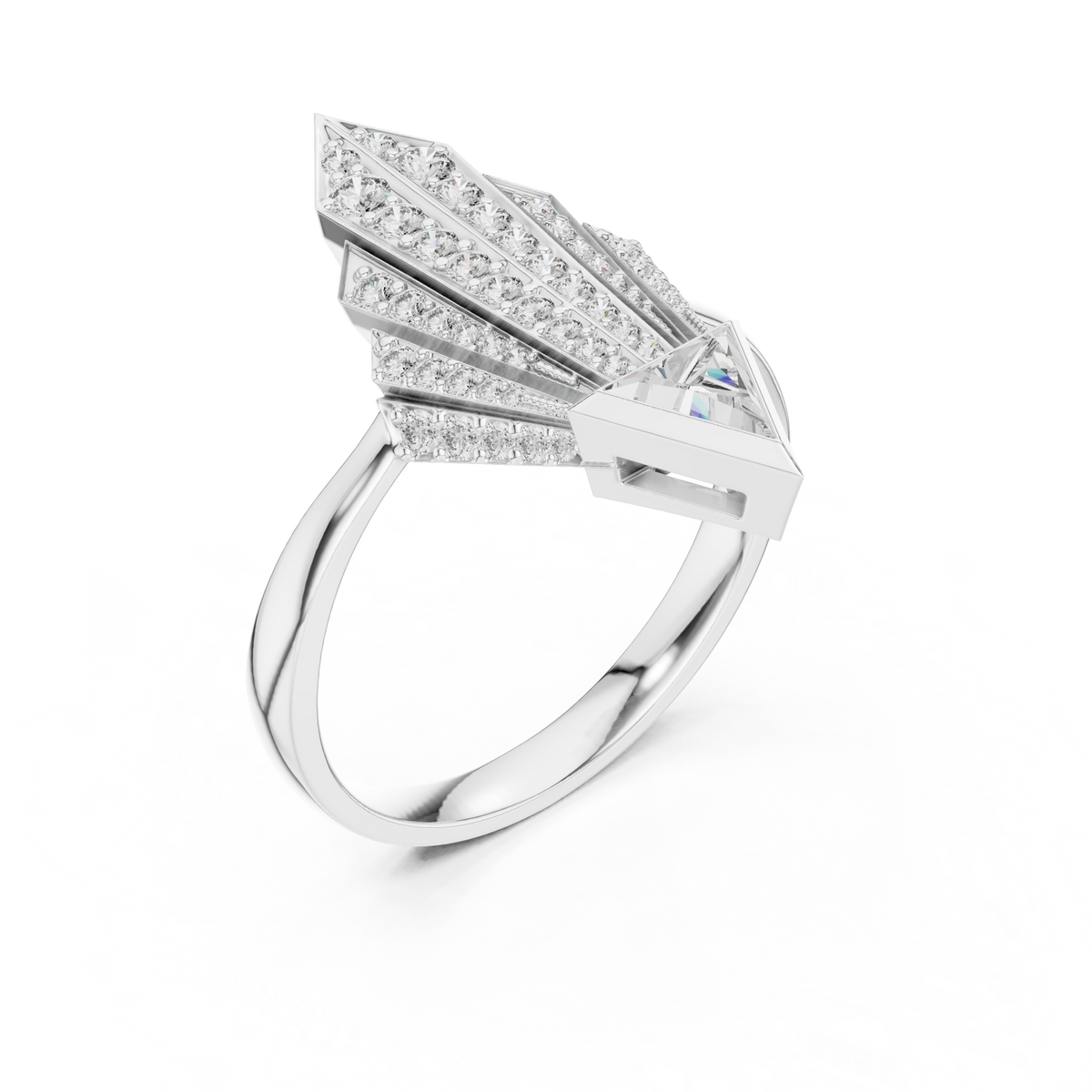 triangle cut round diamond ring