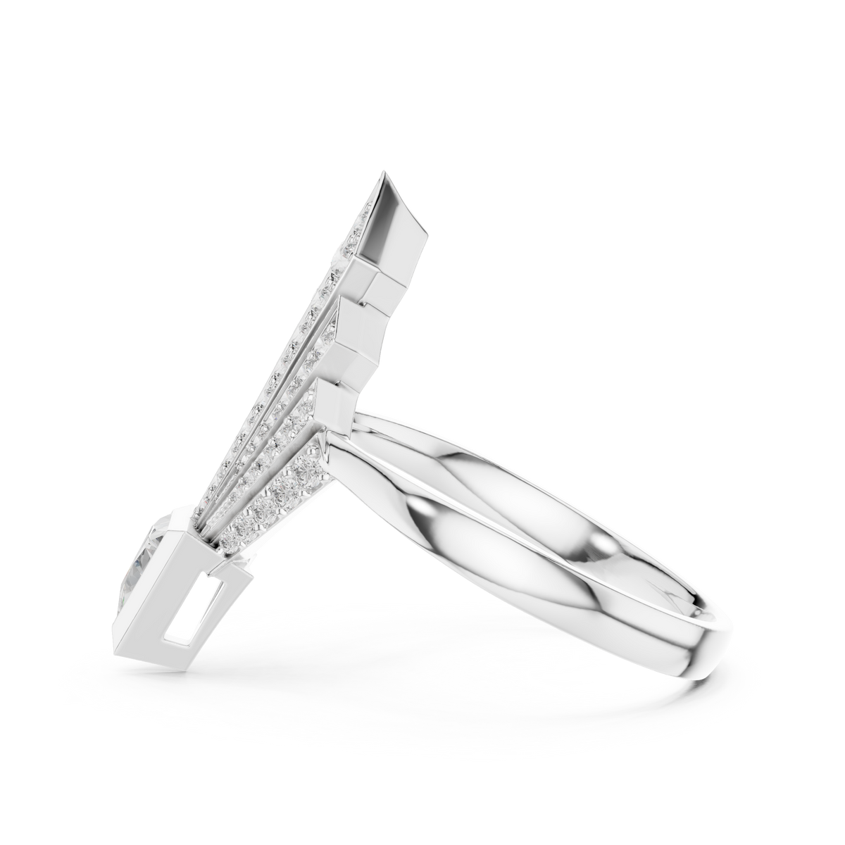 triangle cut round diamond ring