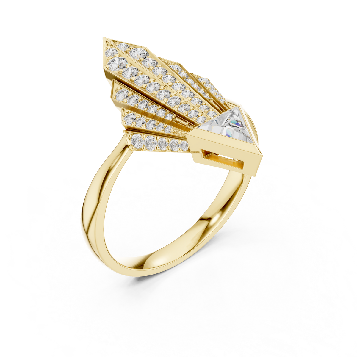 triangle cut round diamond ring