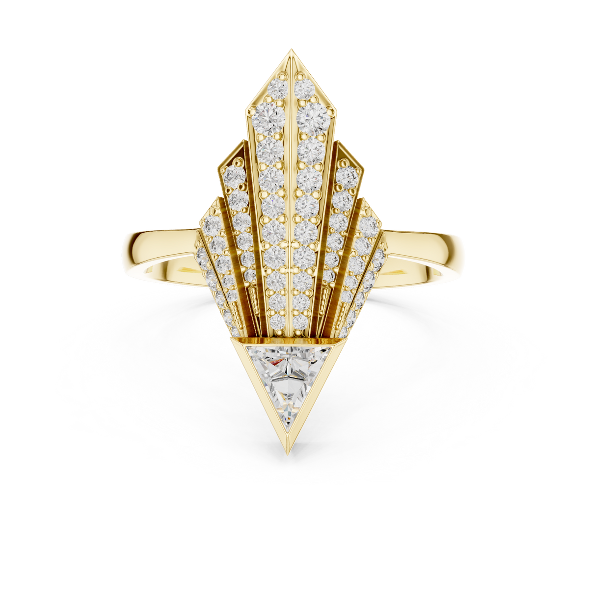 triangle cut round diamond ring