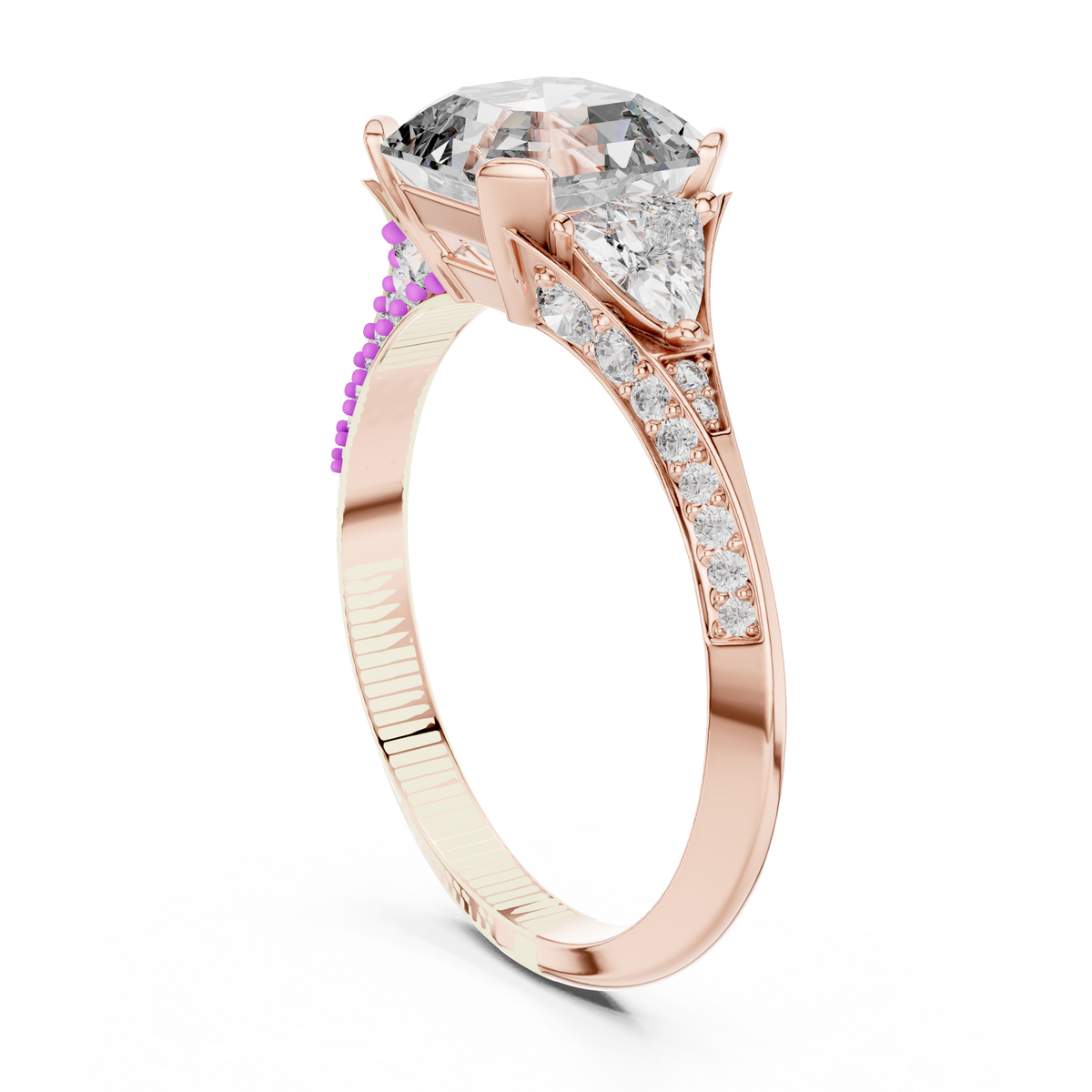 emerald cut engagement ring with trillion side stone