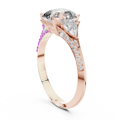 Emerald Cut Engagement Ring with Trillion Side Stone