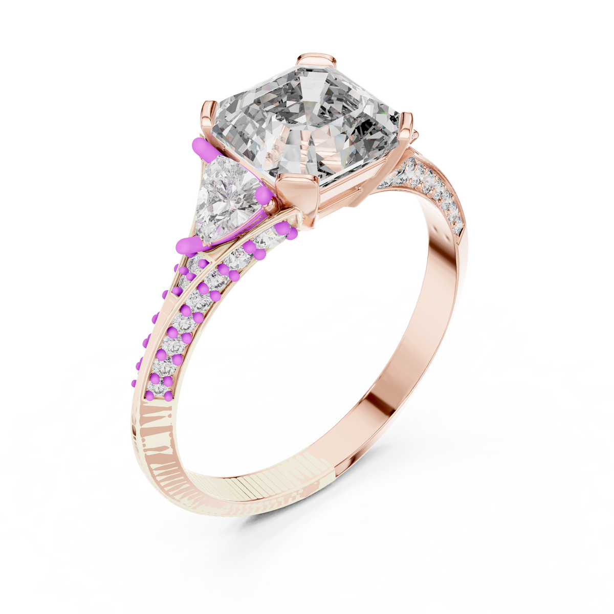 emerald cut engagement ring with trillion side stone