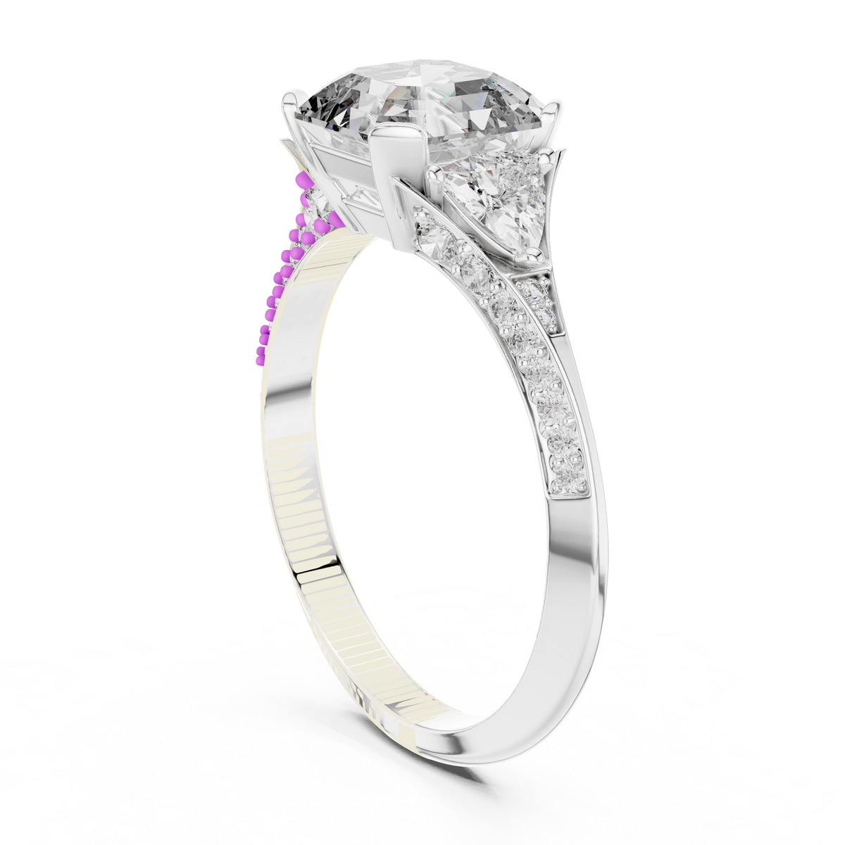 emerald cut engagement ring with trillion side stone